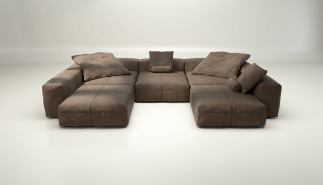 vetsak | Sofa Set 06 - leather - cacao | Modular Sofa | 6.5 Seater | Big Sofa | U-Shape | Corner Sofa