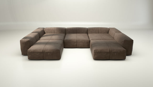 vetsak | Sofa Set 06 - leather - cacao | Modular Sofa | 6.5 Seater | Big Sofa | U-Shape | Corner Sofa