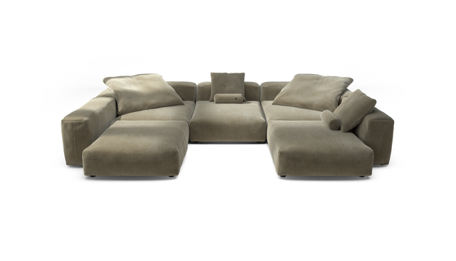 vetsak | Sofa Set 06 - Cord Velour - Khaki | Modular Sofa | 6.5 Seater | Big Sofa | U-Shape | Corner Sofa
