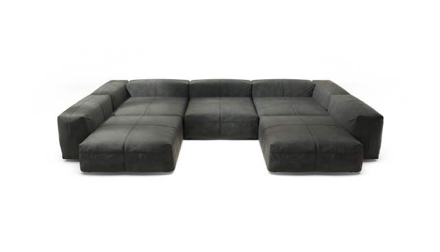 vetsak | Sofa Set 06 - Leather - Dark Grey | Modular Sofa | 6.5 Seater | Big Sofa | U-Shape | Corner Sofa