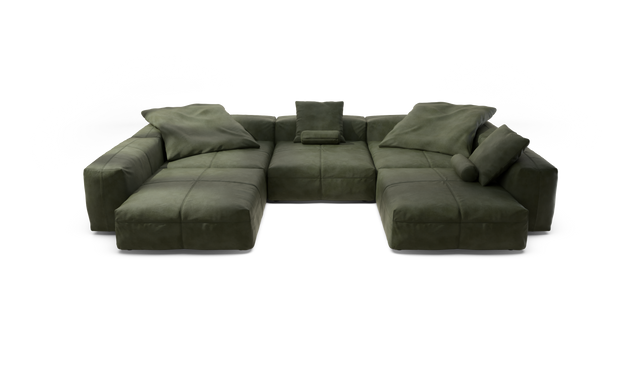 vetsak | Sofa Set 06 - Leather - Olive | Modular Sofa | 6.5 Seater | Big Sofa | U-Shape | Corner Sofa