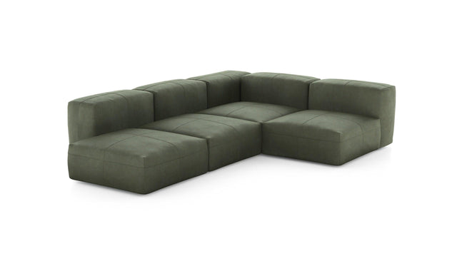 Preset four module corner sofa - leather - olive - 199cm x 283cm