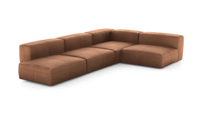 Preset four module corner sofa - leather - brown - 220cm x 346cm