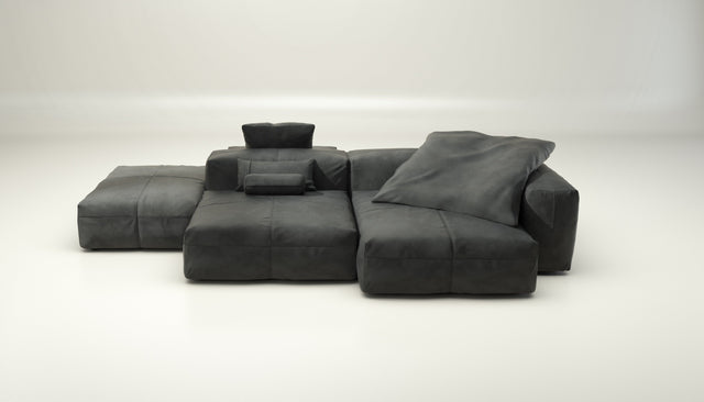 vetsak | Sofa Set 09 - The Island - leather - dark grey | Modular Sofa | 7 Seater | Sofa Island