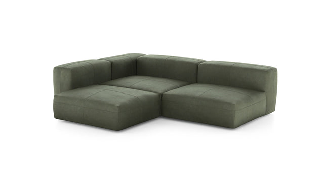 Preset three module corner sofa - leather - olive - 220cm x 220cm