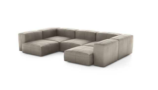 Preset u-shape sofa - leather - beige - 314cm x 199cm