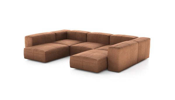 Preset u-shape sofa - leather - brown - 314cm x 220cm