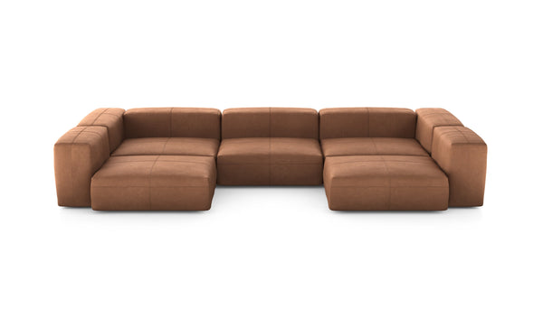 Preset u-shape sofa - leather - brown - 377cm x 199cm