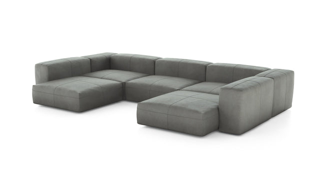 Preset u-shape sofa - leather - light grey - 377cm x 241cm